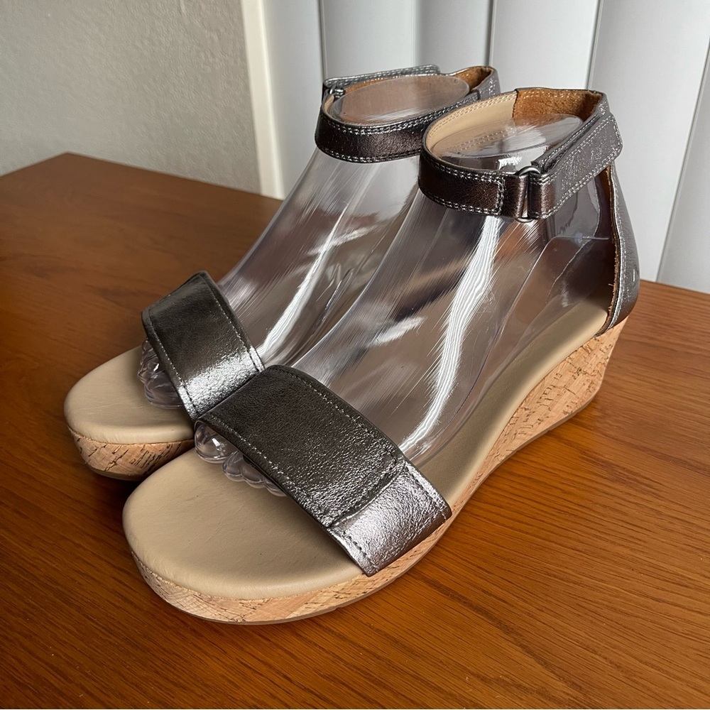 ABEO Cecile Metatarsal Leather Wedge Sandals Silver Size 9